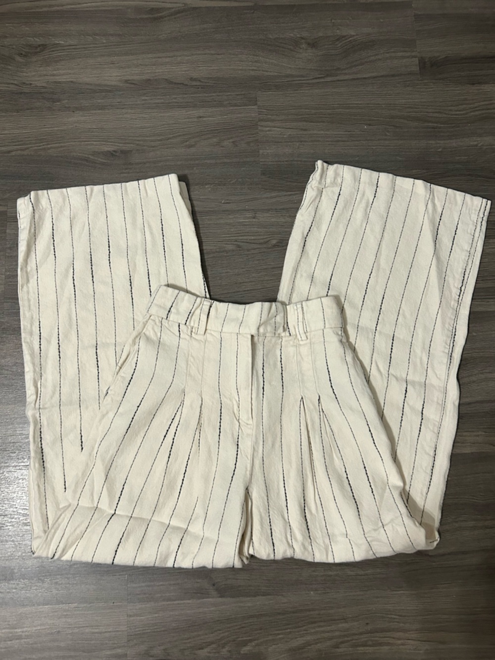 H&M Cream Wide Leg Striped Pinstripe Linen Blend Pants